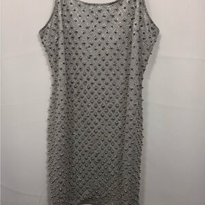 Beaded Silver Bodycon Mini Dress XL | Cocktail Party Holiday